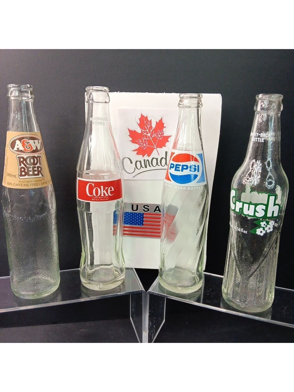 Vintage Canadian Pepsi Coke A&W Crush Bottles 300ml ENG/FR Amazing Cond. READ